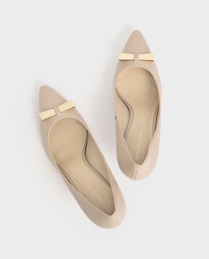 CHARLES & KEITH - Giày cao gót mũi nhọn Metallic Bow Pumps