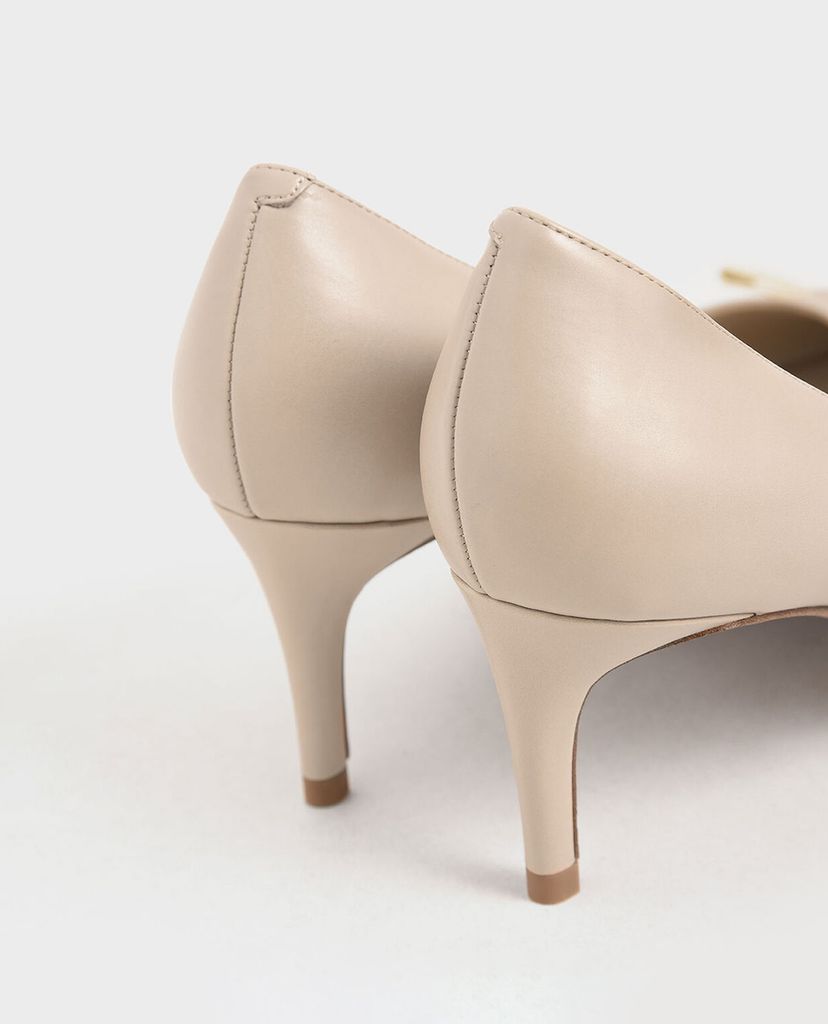 CHARLES & KEITH - Giày cao gót mũi nhọn Metallic Bow Pumps