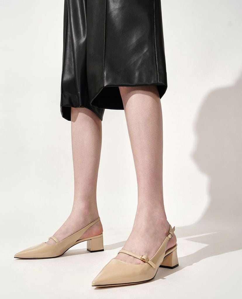 CHARLES & KEITH - Giày cao gót mũi nhọn Patent Mary Jane Slingback