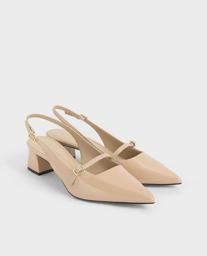 CHARLES & KEITH - Giày cao gót mũi nhọn Patent Mary Jane Slingback
