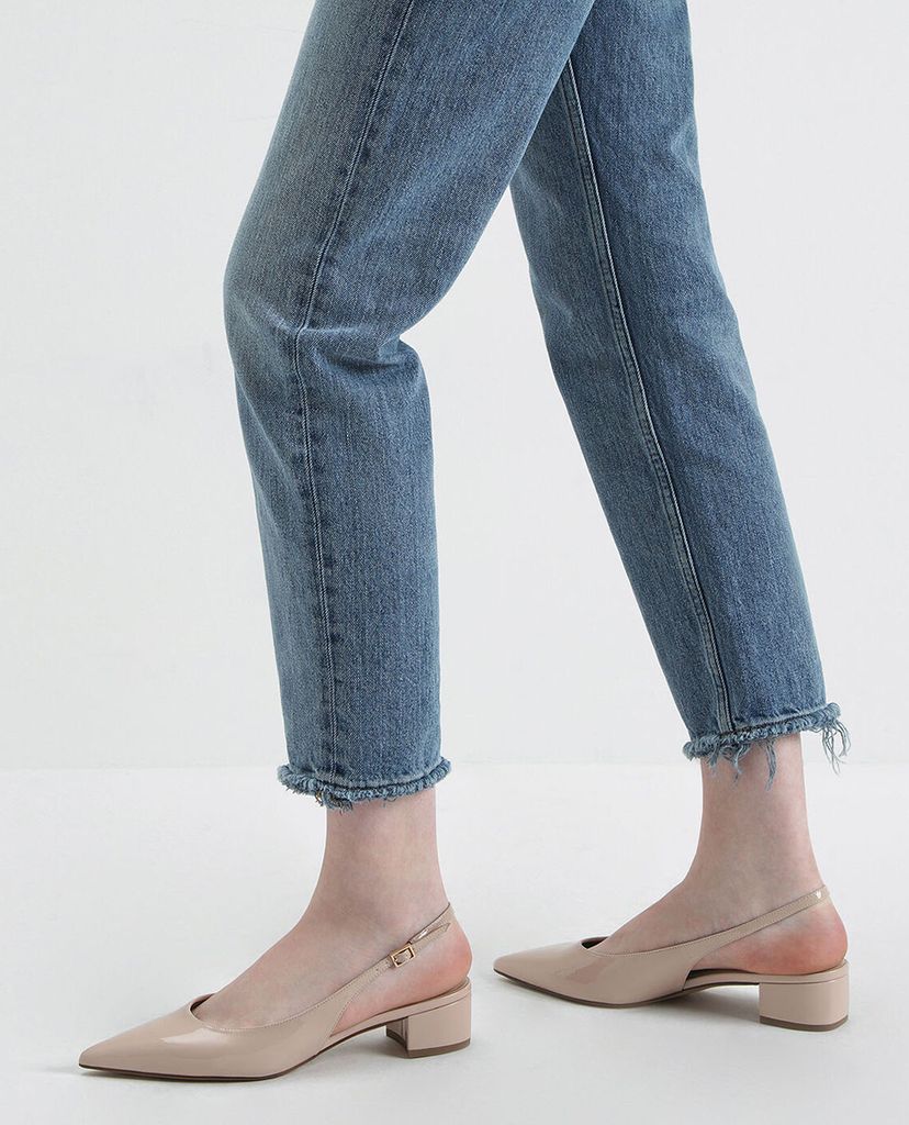 CHARLES & KEITH - Giày cao gót mũi nhọn Patent Block Heel Slingback