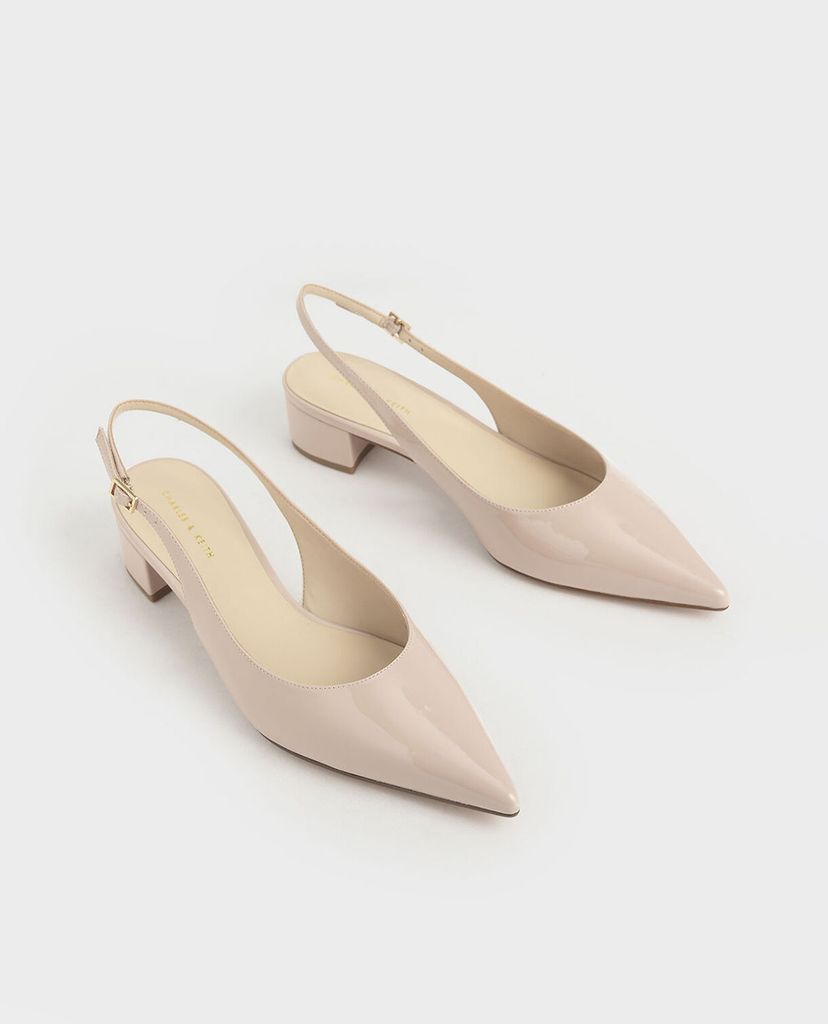 CHARLES & KEITH - Giày cao gót mũi nhọn Patent Block Heel Slingback
