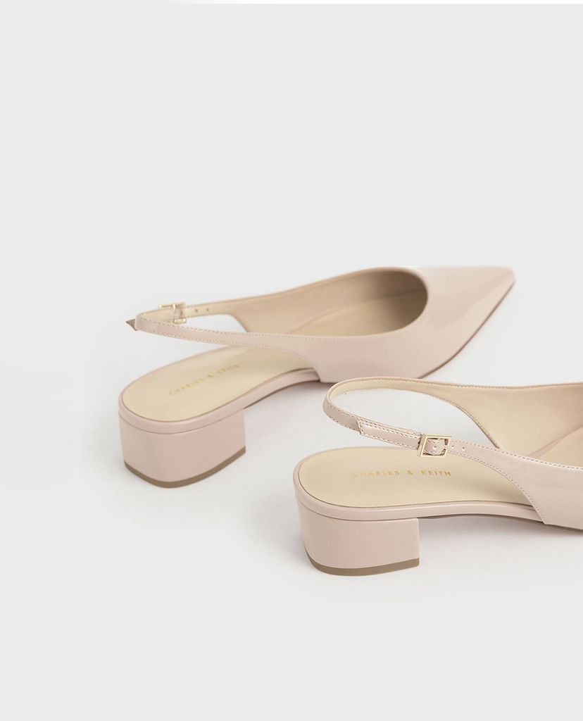 CHARLES & KEITH - Giày cao gót mũi nhọn Patent Block Heel Slingback