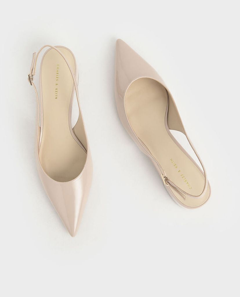 CHARLES & KEITH - Giày cao gót mũi nhọn Patent Block Heel Slingback