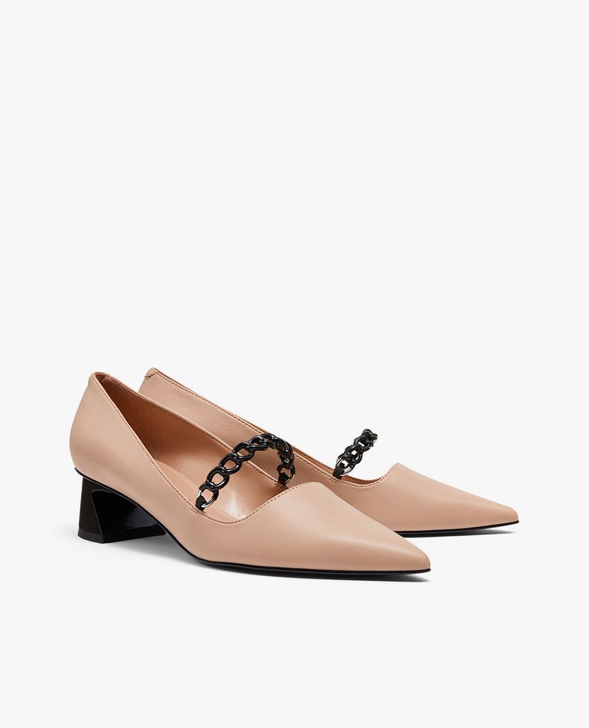 CHARLES & KEITH - Giày cao gót mũi nhọn Chain Strap Curved Block