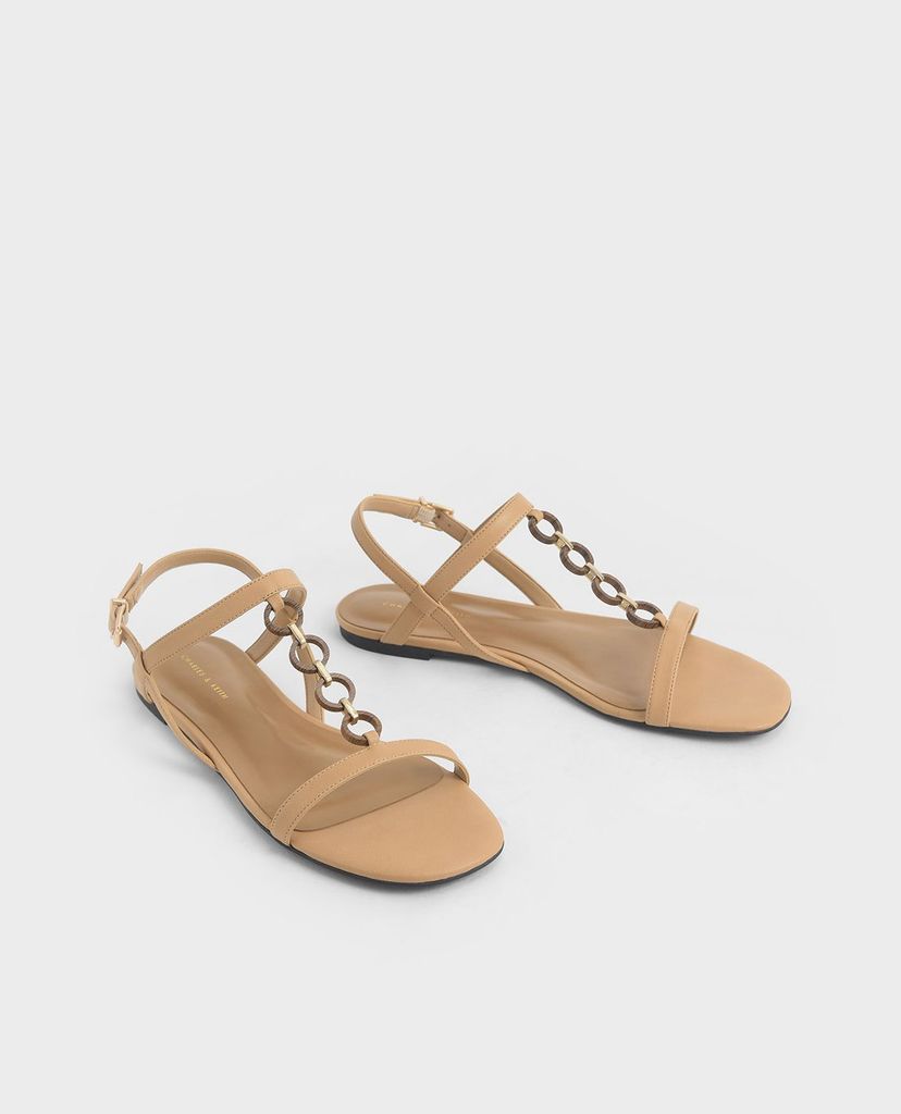 CHARLES & KEITH - Giày sandals nữ hở mũi quai ngang Wood Effect Chain Link