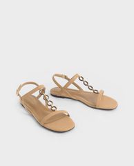 CHARLES & KEITH - Giày sandals nữ hở mũi quai ngang Wood Effect Chain Link