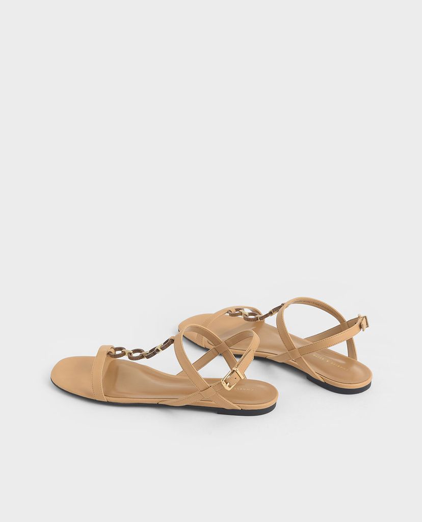 CHARLES & KEITH - Giày sandals nữ hở mũi quai ngang Wood Effect Chain Link