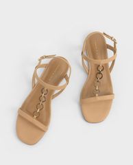 CHARLES & KEITH - Giày sandals nữ hở mũi quai ngang Wood Effect Chain Link
