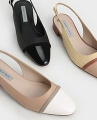 CHARLES & KEITH - Giày đế bệt nữ mũi tròn Slingback Ballerinas