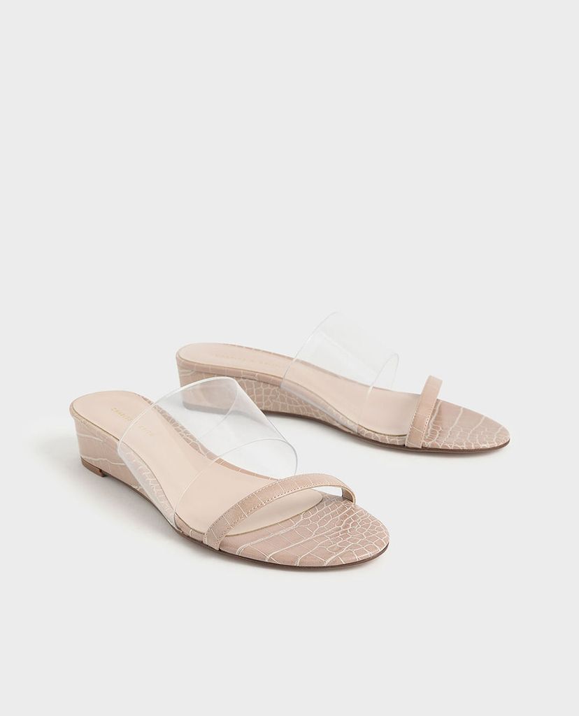 CHARLES & KEITH - Giày đế xuồng hở mũi Croc Effect Low