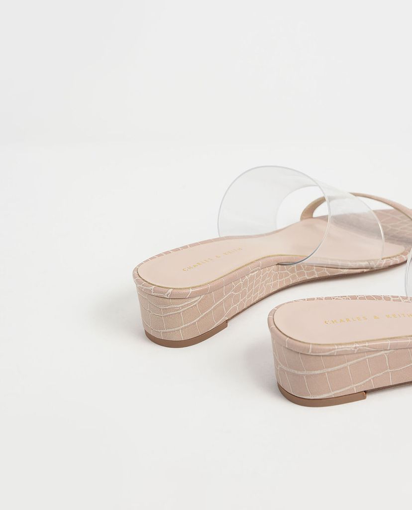 CHARLES & KEITH - Giày đế xuồng hở mũi Croc Effect Low