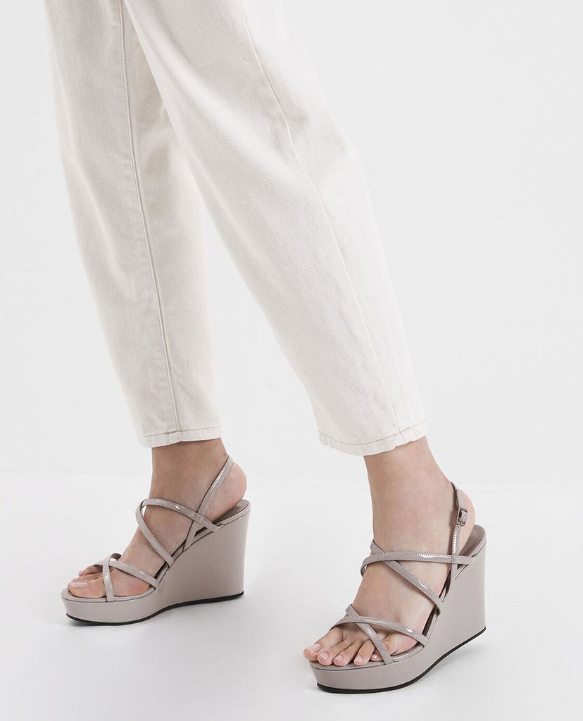 CHARLES & KEITH - Giày đế xuồng dây mảnh Patent Strappy Platform