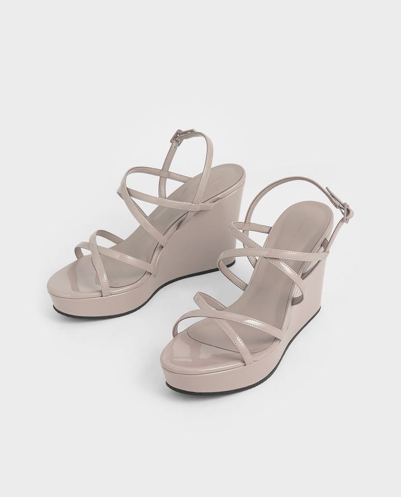 CHARLES & KEITH - Giày đế xuồng dây mảnh Patent Strappy Platform