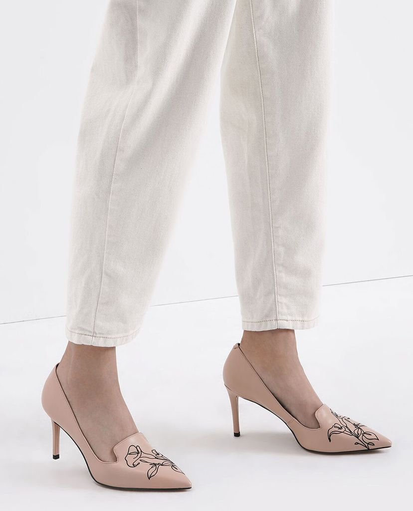 CHARLES & KEITH - Giày cao gót mũi nhọn Floral Embroidered Stiletto