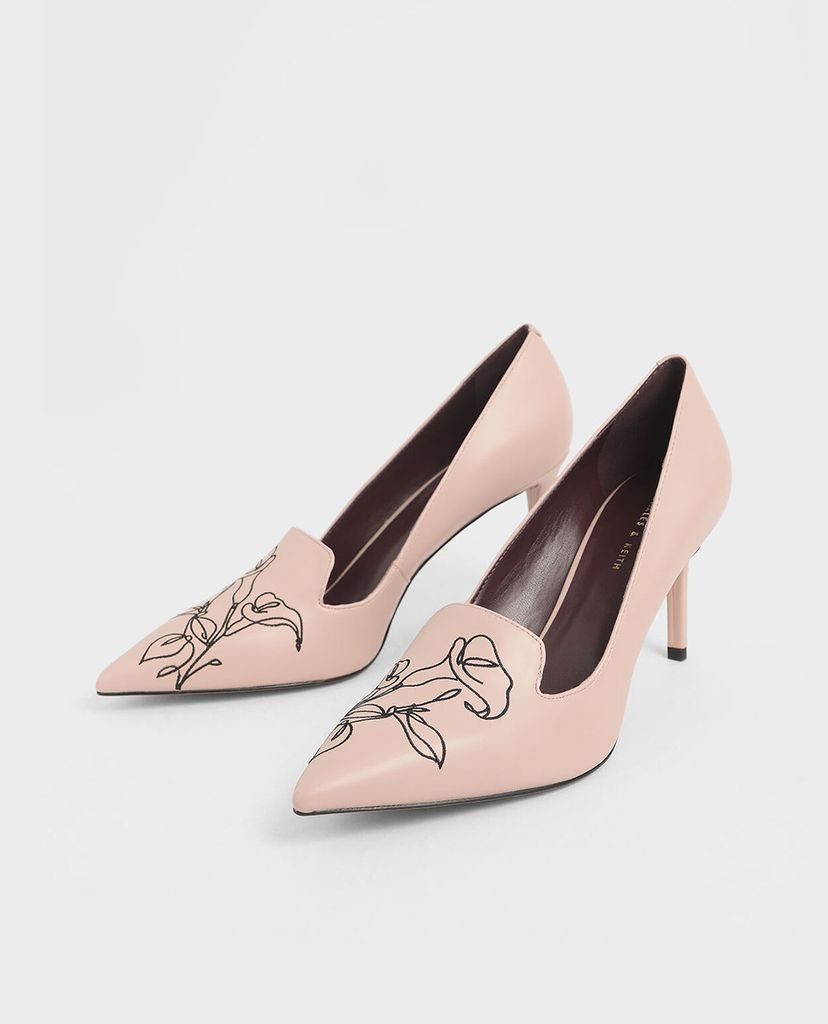 CHARLES & KEITH - Giày cao gót mũi nhọn Floral Embroidered Stiletto