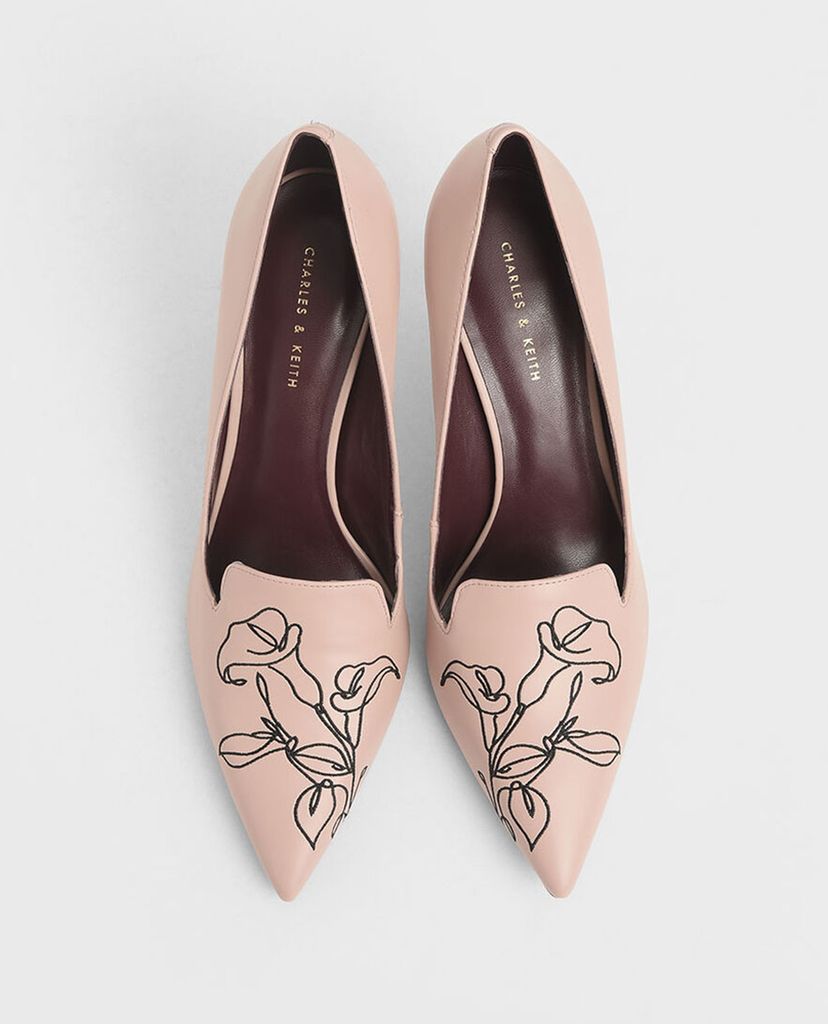 CHARLES & KEITH - Giày cao gót mũi nhọn Floral Embroidered Stiletto