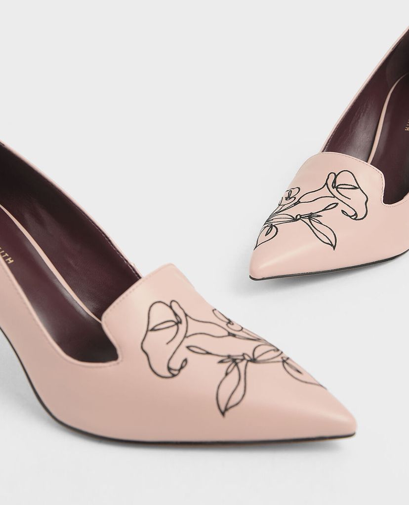 CHARLES & KEITH - Giày cao gót mũi nhọn Floral Embroidered Stiletto