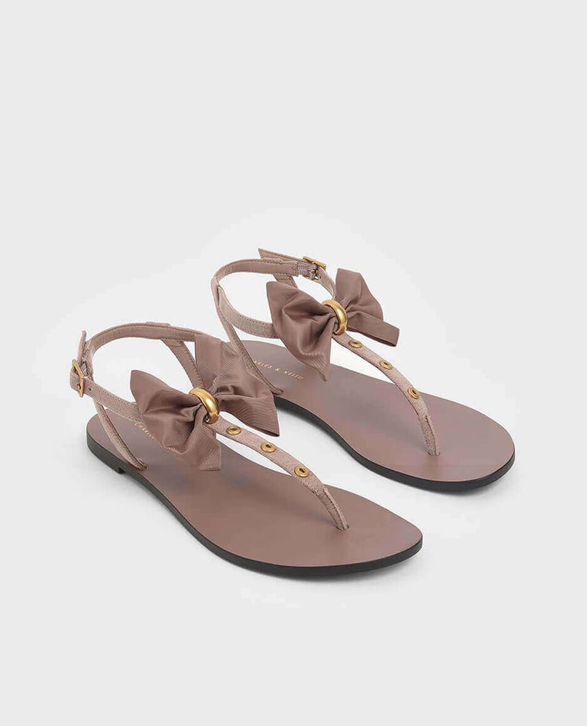 CHARLES & KEITH - Giày sandal Textured Oversized Bow Studded Thong