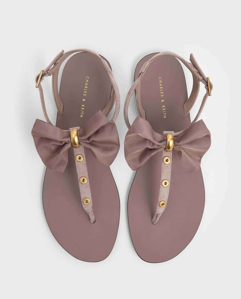 CHARLES & KEITH - Giày sandal Textured Oversized Bow Studded Thong