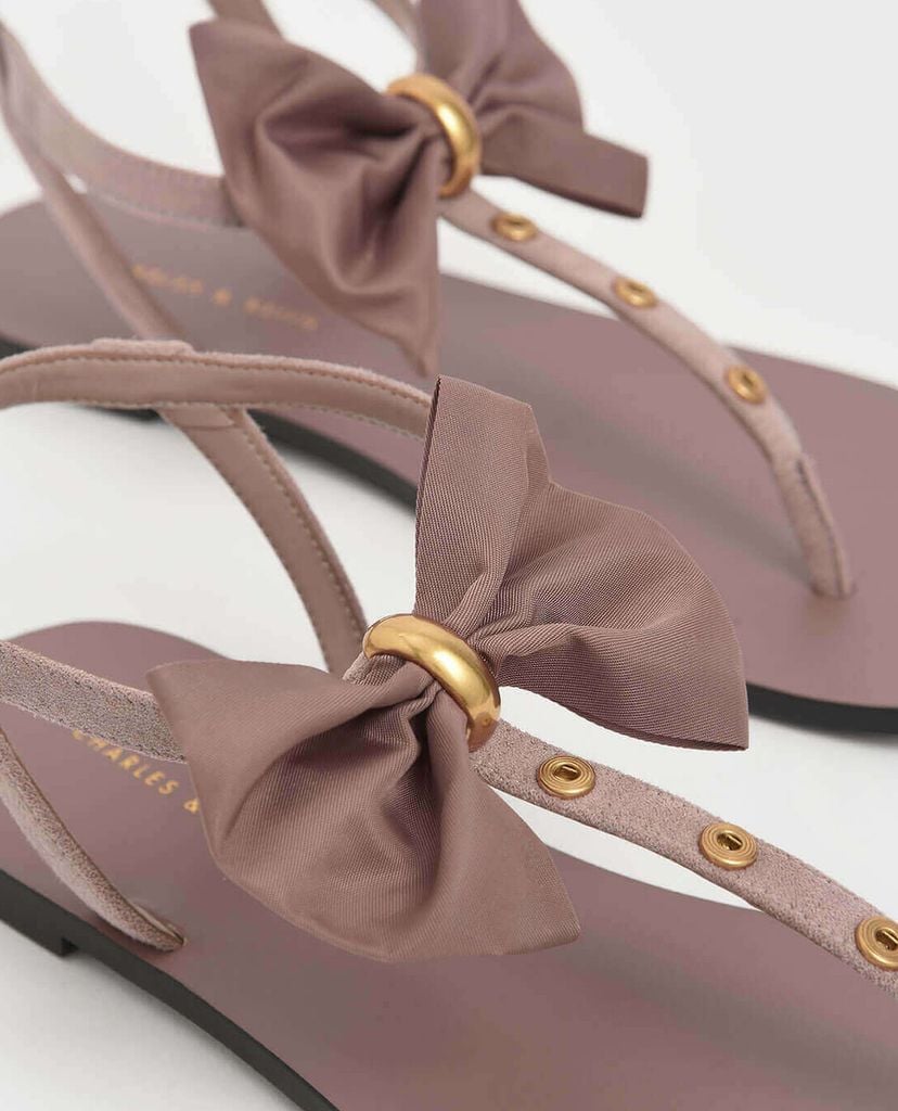 CHARLES & KEITH - Giày sandal Textured Oversized Bow Studded Thong