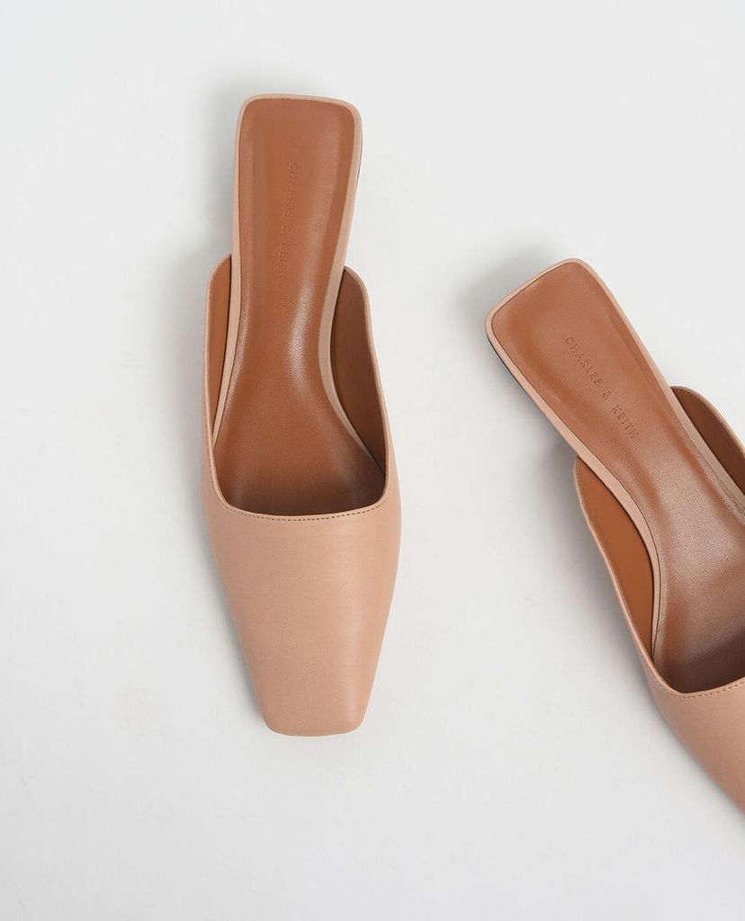 CHARLES & KEITH - Giày đế bệt Square Toe Stacked Heel Mules