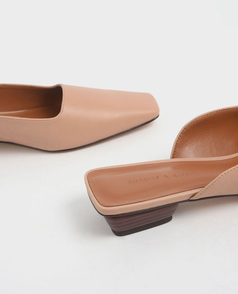 CHARLES & KEITH - Giày đế bệt Square Toe Stacked Heel Mules