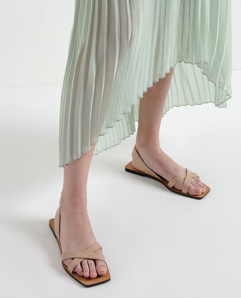 CHARLES & KEITH - Giày sandal Criss Cross Square Toe Slingback Flats