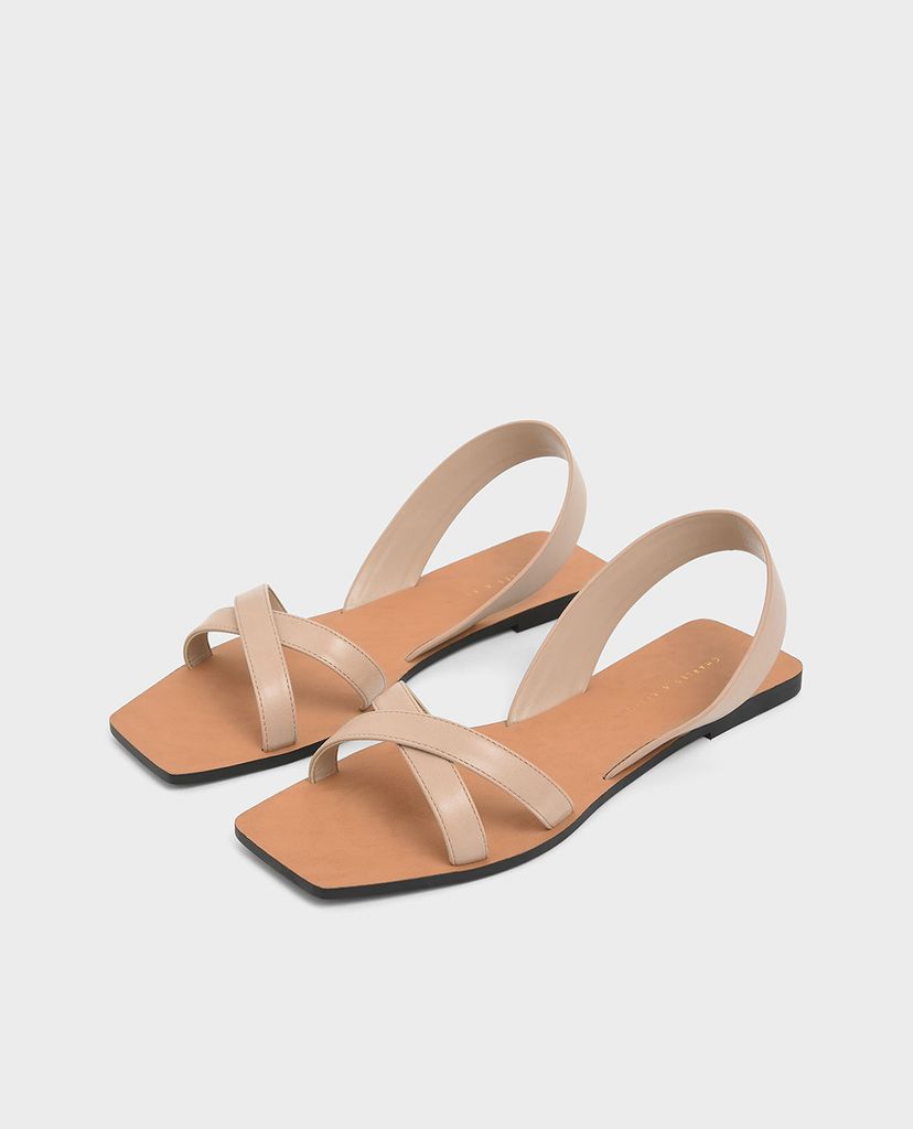 CHARLES & KEITH - Giày sandal Criss Cross Square Toe Slingback Flats