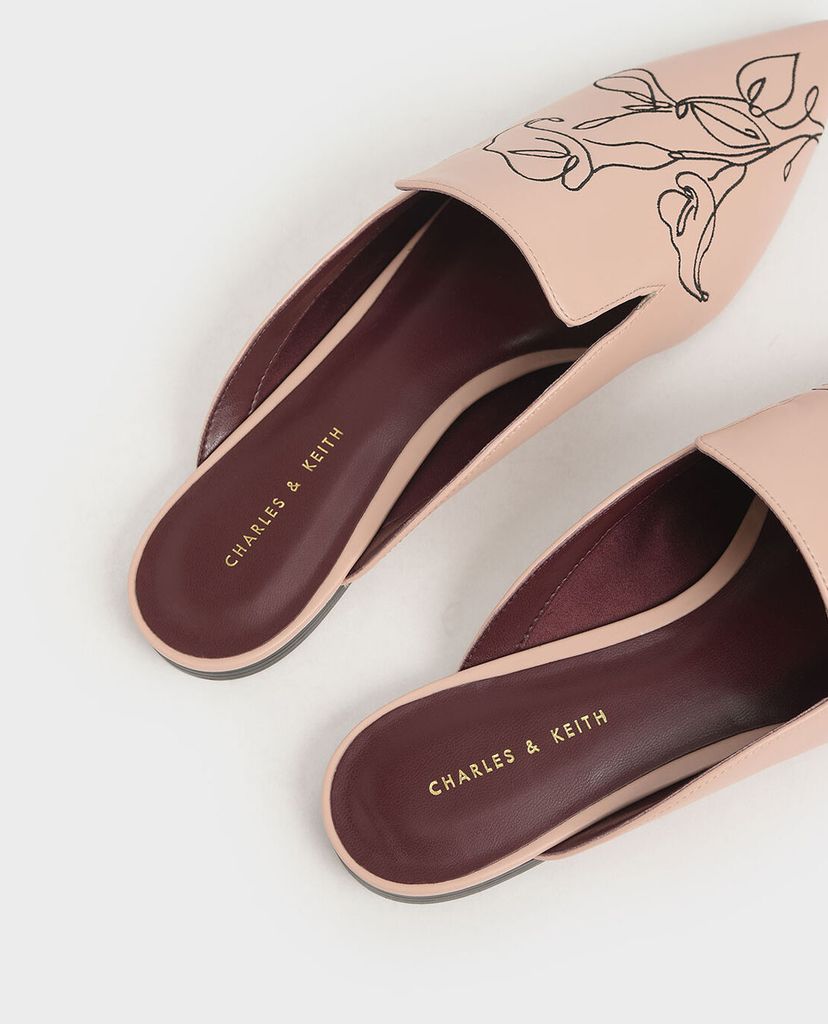 CHARLES & KEITH - Giày đế bệt Floral Embroidered Pointed Toe
