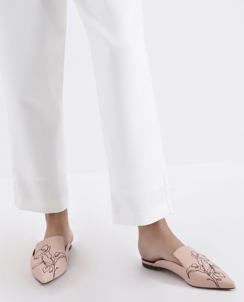CHARLES & KEITH - Giày đế bệt Floral Embroidered Pointed Toe
