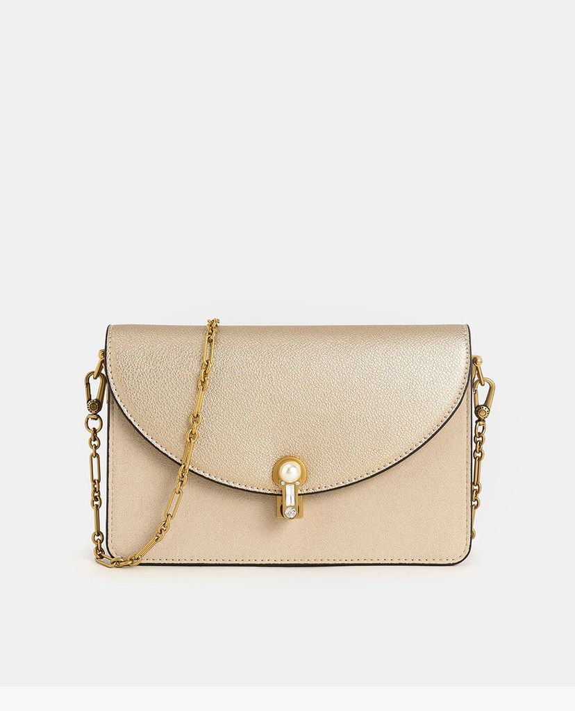CHARLES & KEITH - Túi đeo vai nữ chữ nhật Textured Turn Lock