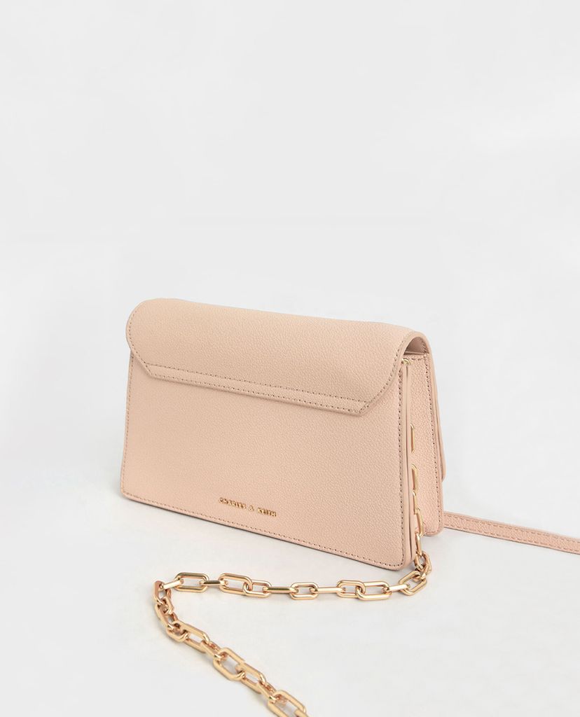 CHARLES & KEITH - Túi đeo vai nữ nắp gập Double Chain Link Push Lock