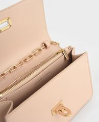 CHARLES & KEITH - Túi đeo vai nữ nắp gập Double Chain Link Push Lock