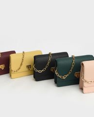 CHARLES & KEITH - Túi đeo vai nữ nắp gập Double Chain Link Push Lock