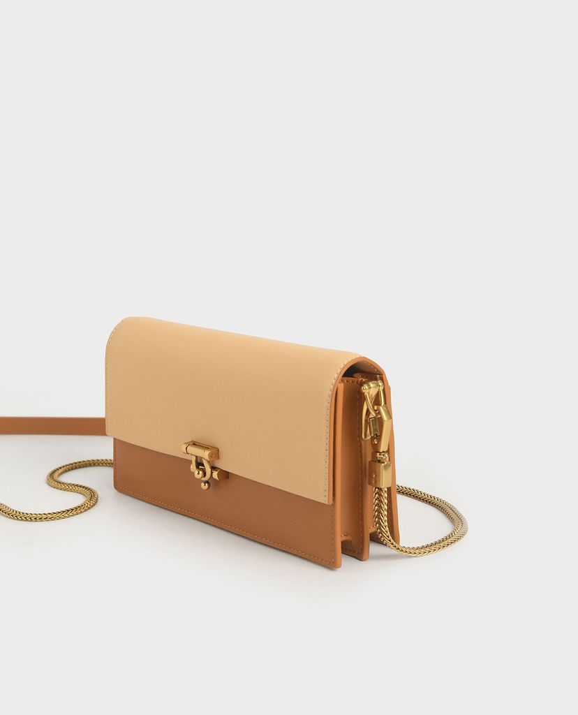 CHARLES & KEITH - Ví cầm tay nữ chữ nhật Two Tone Metallic Accent