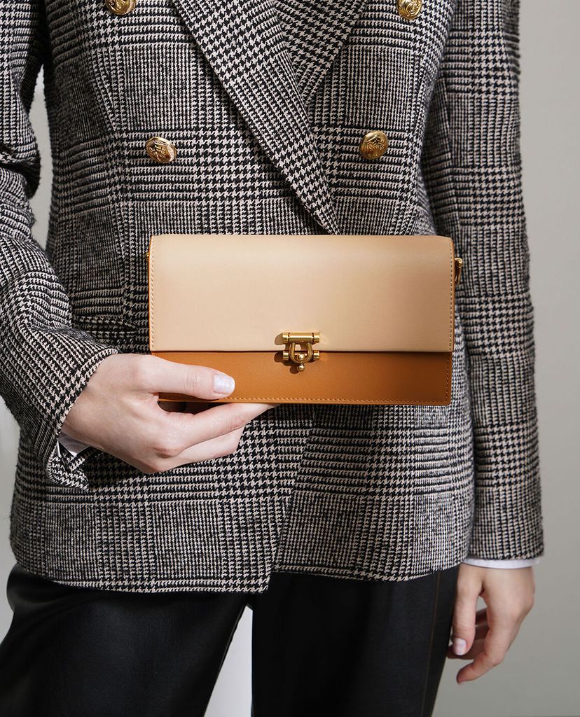 CHARLES & KEITH - Ví cầm tay nữ chữ nhật Two Tone Metallic Accent
