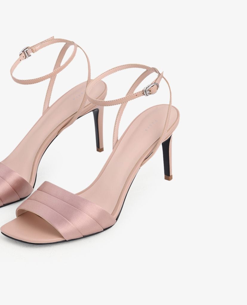 PEDRO - Giày sandals cao gót hở mũi Ankle Strap Satin