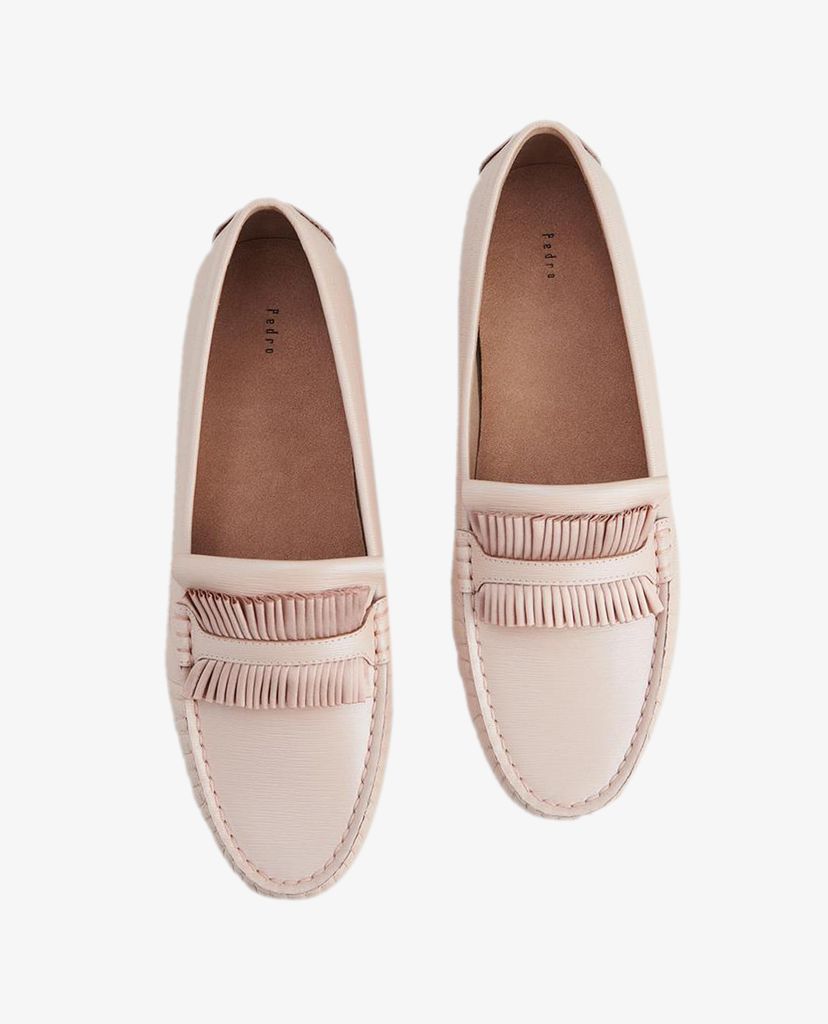 PEDRO - Giày đế bệt mũi tròn Pleats Embellished Leather