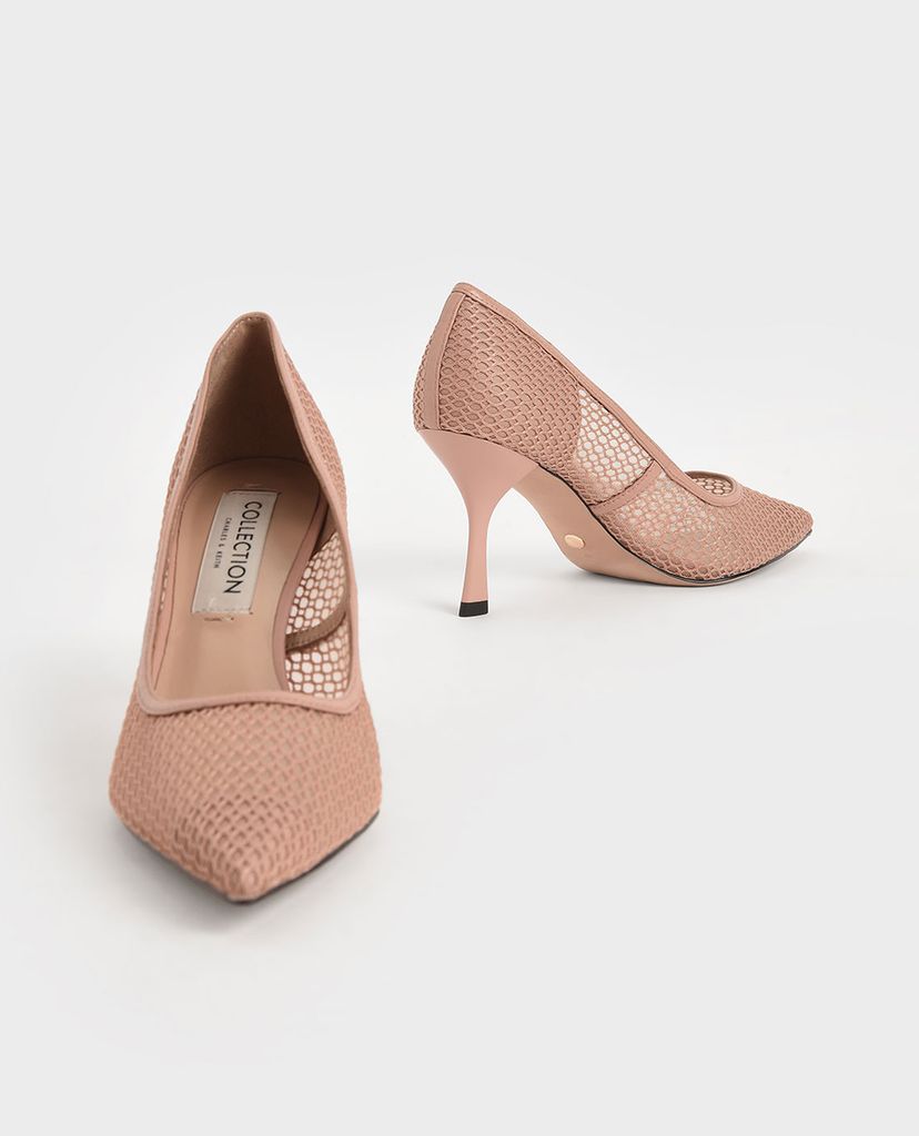 CHARLES & KEITH - Giày cao gót mũi nhọn Leather Mesh