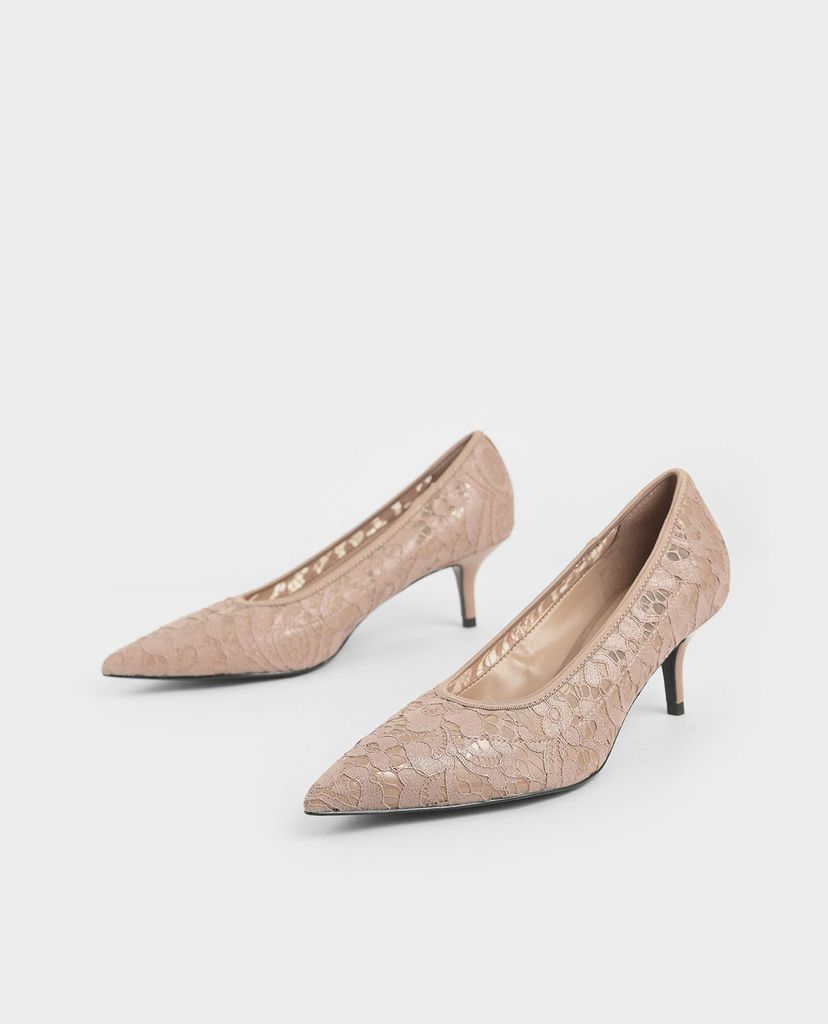 CHARLES & KEITH - Giày cao gót mũi nhọn Lace Pointed