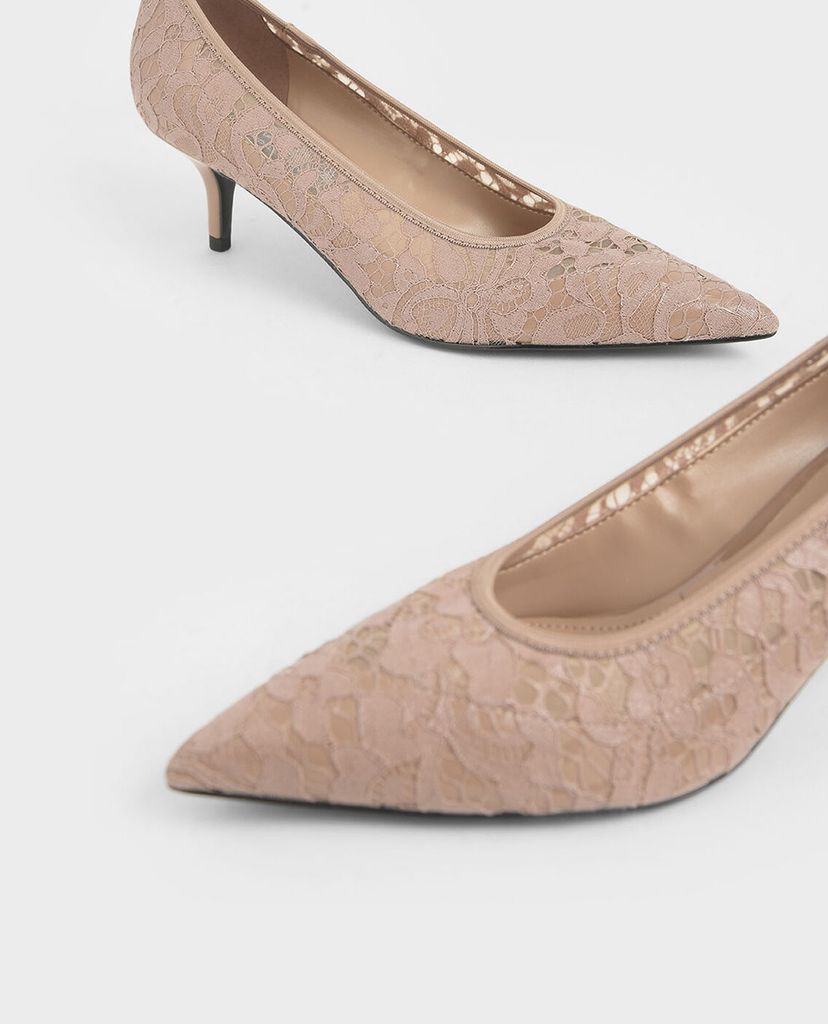 CHARLES & KEITH - Giày cao gót mũi nhọn Lace Pointed