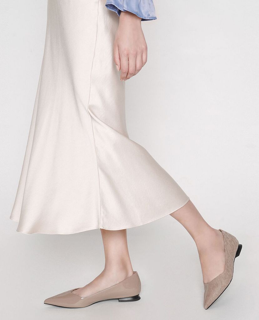 CHARLES & KEITH - Giày đế bệt nữ mũi nhọn Patent Leather Lace Ballerina