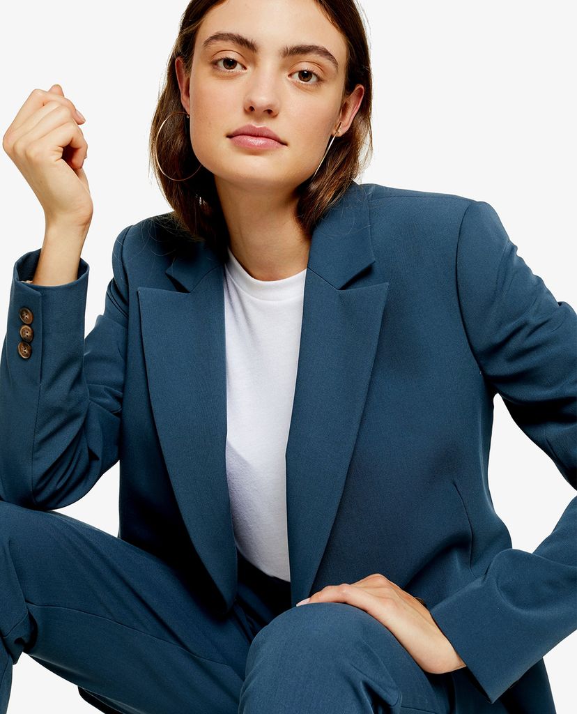 TOPSHOP - Áo blazer nữ tay dài Blue Double Breasted