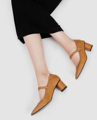 CHARLES & KEITH - Giày cao gót đế vuông Mustard Brogue Detail Mary Janes