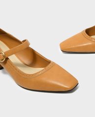 CHARLES & KEITH - Giày cao gót đế vuông Mustard Brogue Detail Mary Janes