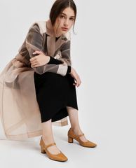 CHARLES & KEITH - Giày cao gót đế vuông Mustard Brogue Detail Mary Janes