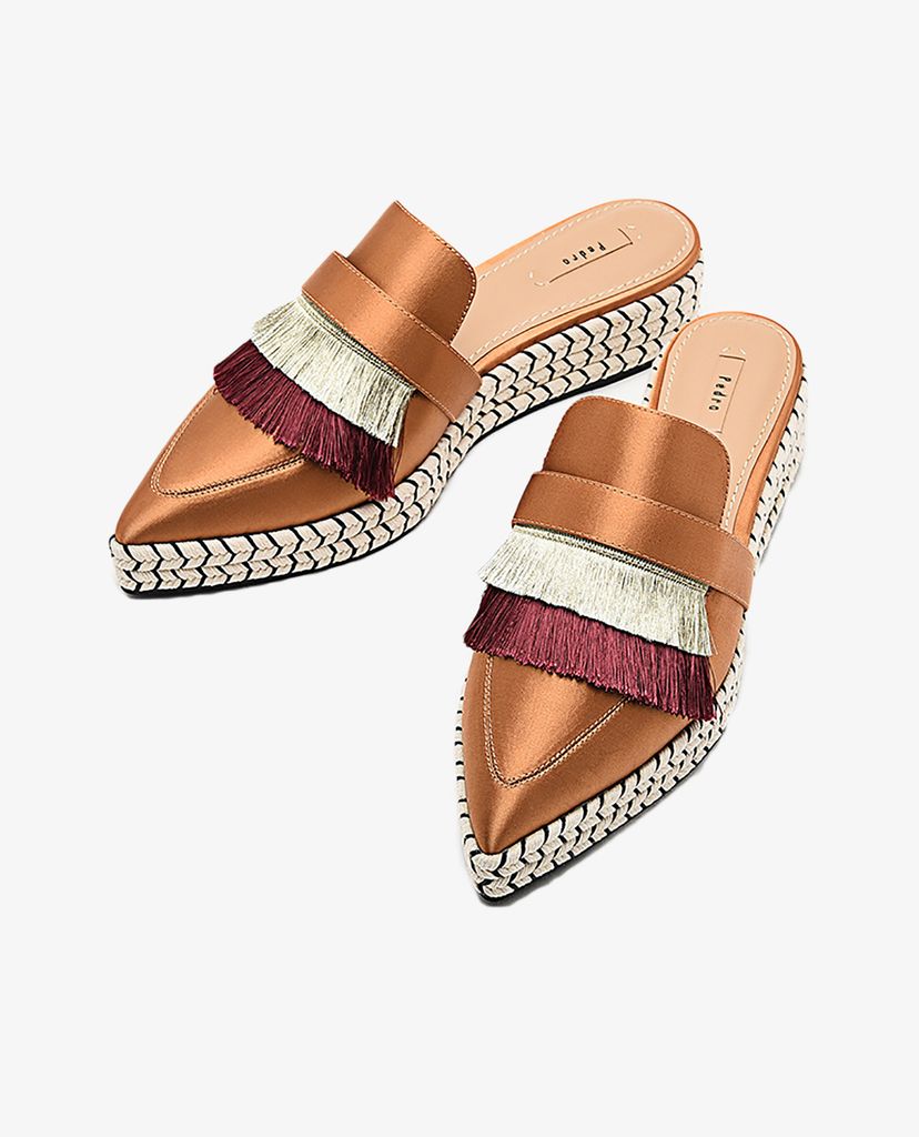 PEDRO - Giày đế xuồng mũi nhọn Satin Flatform Mules
