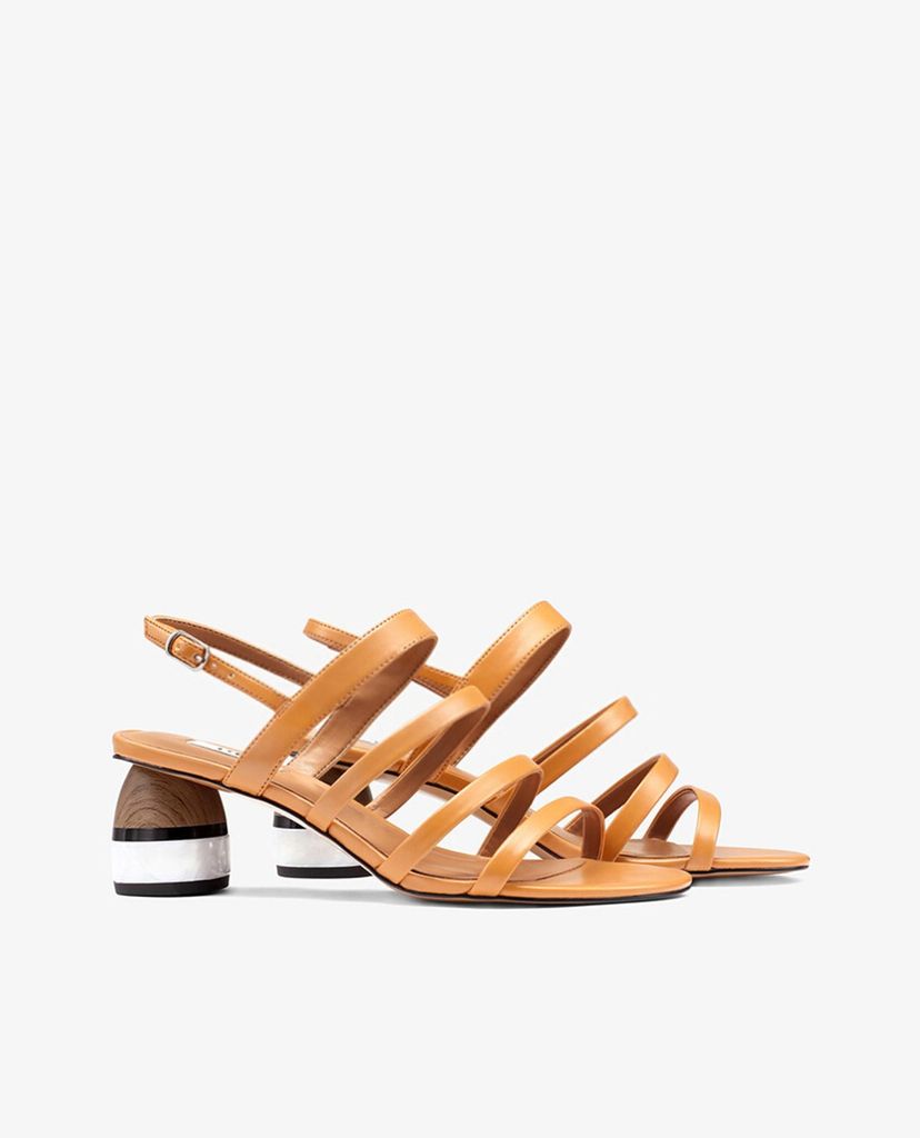 PEDRO - Giày cao gót đế tròn quai ngang hở mũi Stone Wood Block