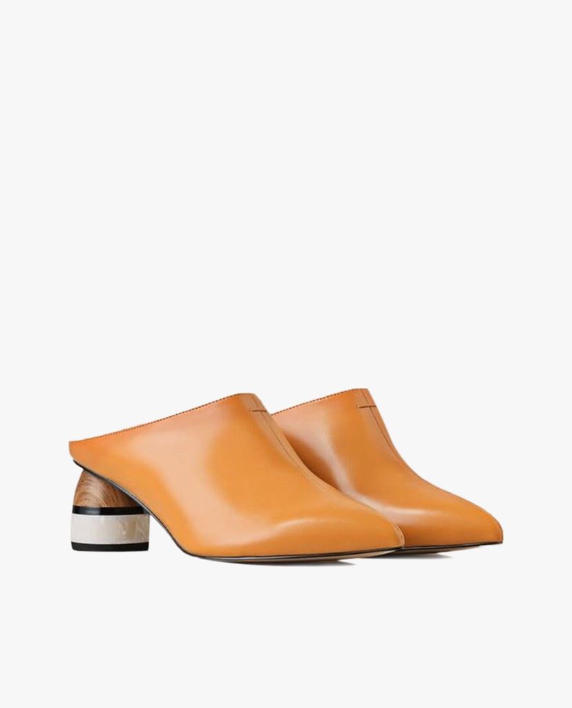 PEDRO - Giày cao gót đế tròn mũi nhọn Stone Wood Mules